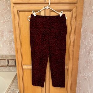 Talbots burgundy and black animal print slacks.